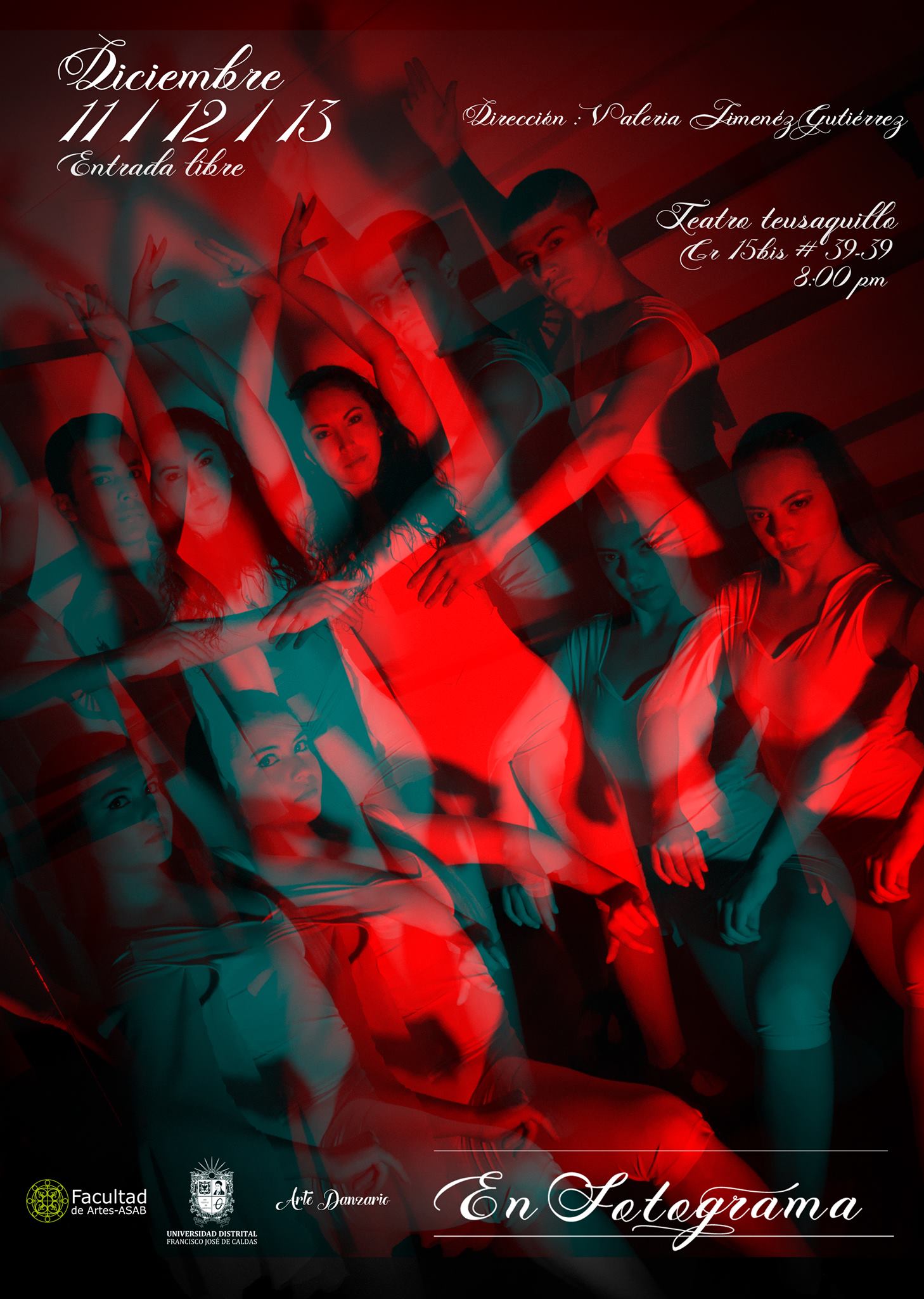 Artistas haciendo una pose iluminados por una luz roja